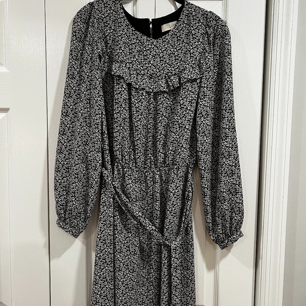 LOFT Long Sleeve Floral Midi Dress with Tie - WORN ONCE!